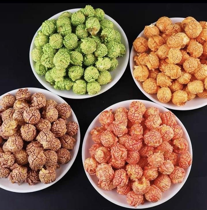 Snack bỏng ngô vị matcha, phô mai, socola và dâu tây